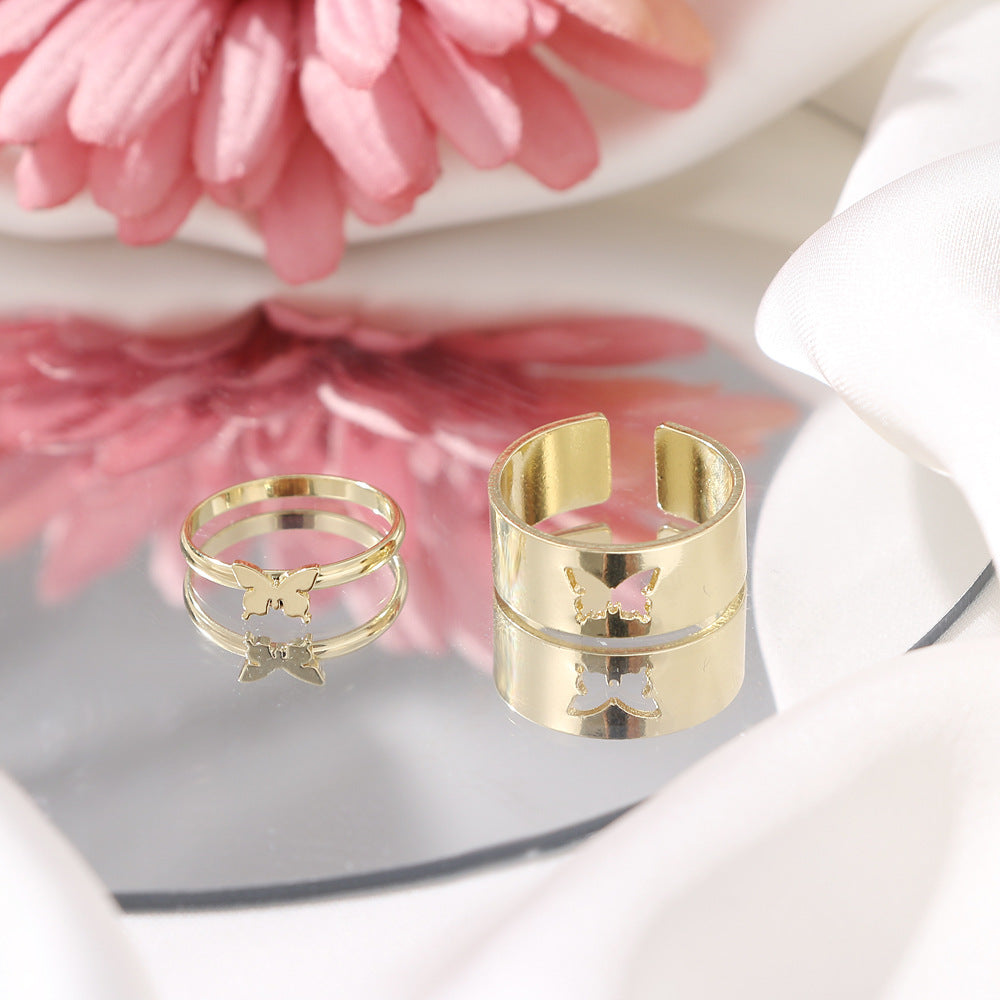 Creative Personality Butterfly 2-Piece Set Ins Same Punk Style Couple Ring