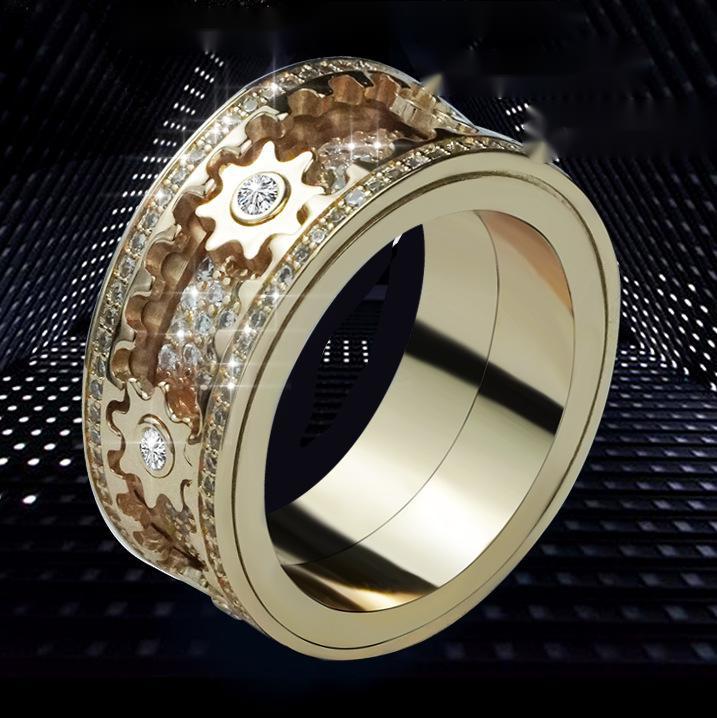 Inlaid stone inlaid with gypsophila diamond gear rotating men and women vibrato the same ring